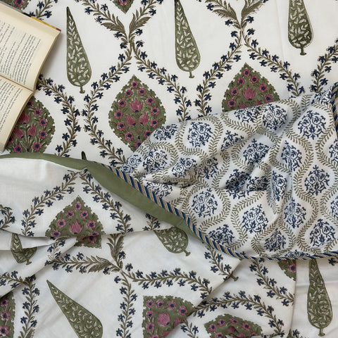 Emreald Spring Wishper Jaal Block Printed Single-Bed Dohar