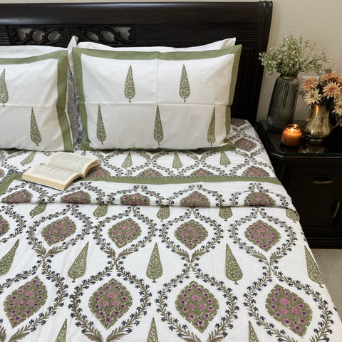 Emreald Spring Wishper Jaal Block Printed Single-Bed Dohar