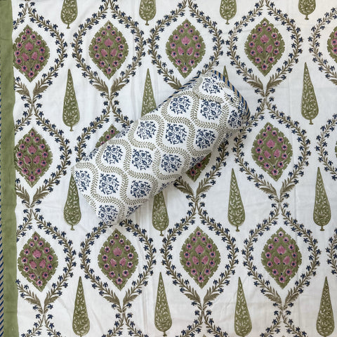 Emreald Spring Wishper Jaal Block Printed Single-Bed Dohar