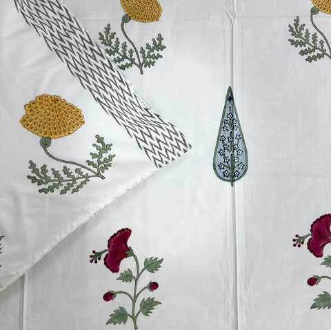 Hibiscus Harmony Block Printed Single Bedsheet