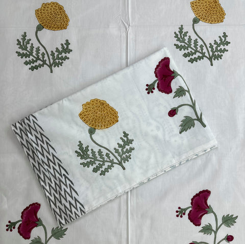 Hibiscus Harmony Block Printed Single Bedsheet