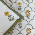 Golden Daffodil Bloom Block Printed Bedsheet