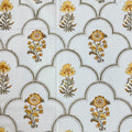 Golden Daffodil Bloom Block Printed Bedsheet