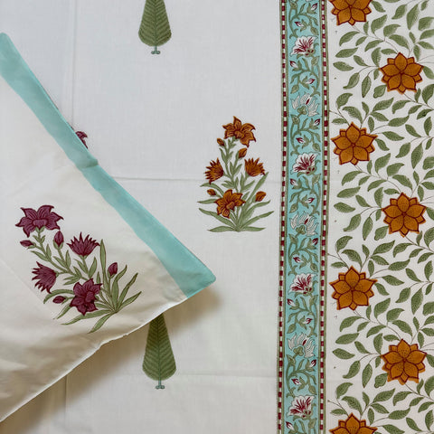 Saffron Splendor Block Printed Single Bedsheet