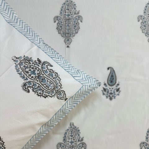 Grey Paisely Block Printed Single Bedsheet