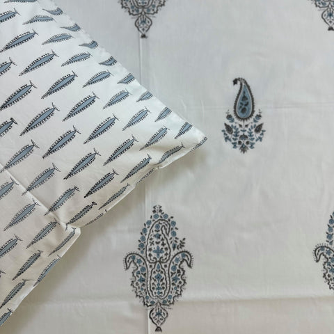 Grey Paisely Block Printed Single Bedsheet