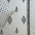 Grey Paisely Block Printed Bedsheet