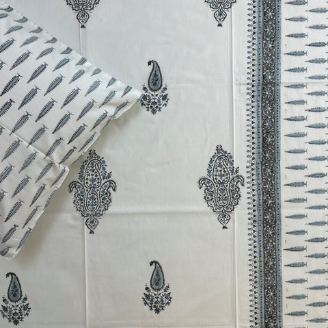 Grey Paisely Block Printed Single Bedsheet