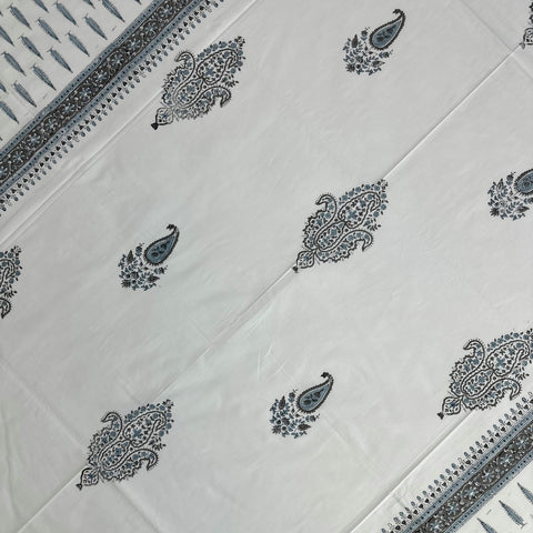 Grey Paisely Block Printed Single Bedsheet