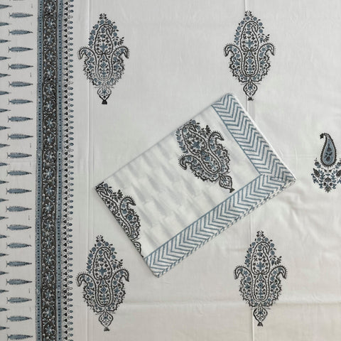 Grey Paisely Block Printed Single Bedsheet