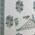 Aqua Royal Bouquet Block Printed Bedsheet