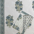 Aqua Royal Bouquet Block Printed Bedsheet