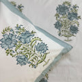 Aqua Royal Bouquet Block Printed Bedsheet