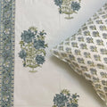 Aqua Royal Bouquet Block Printed Bedsheet