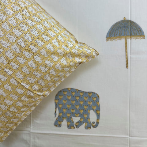 Golden Tusker Block Printed Single Bedsheet