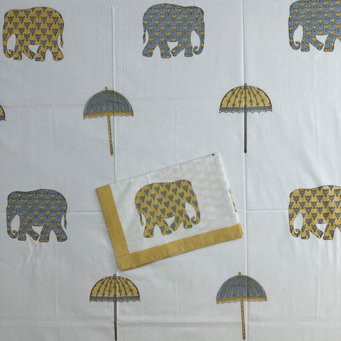 Golden Tusker Block Printed Single Bedsheet