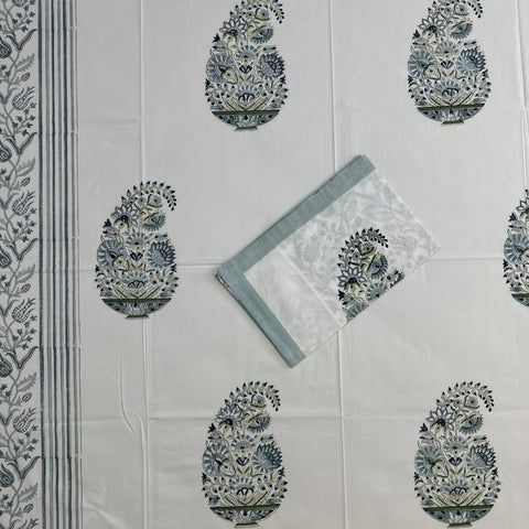 Silver mist Block Printed Single Bedsheet