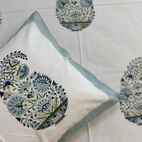 Silver mist Block Printed Single Bedsheet