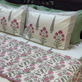 Phoenix Fuchsia Handblock Printed Cream Base Bedding Set