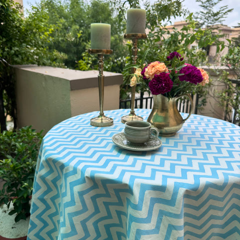 Oceanic Waves Block Printed Round Table Cover