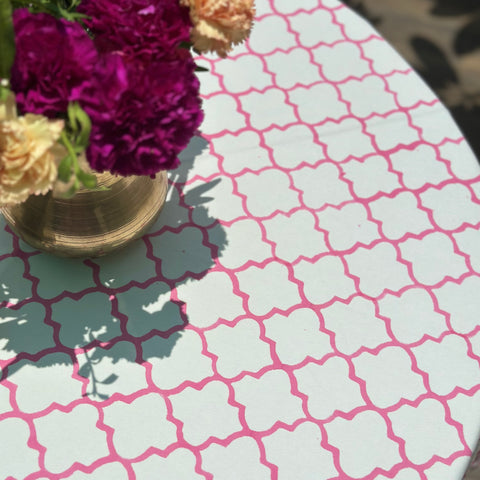 Pink Moroccan Block Printed Round Table Cover