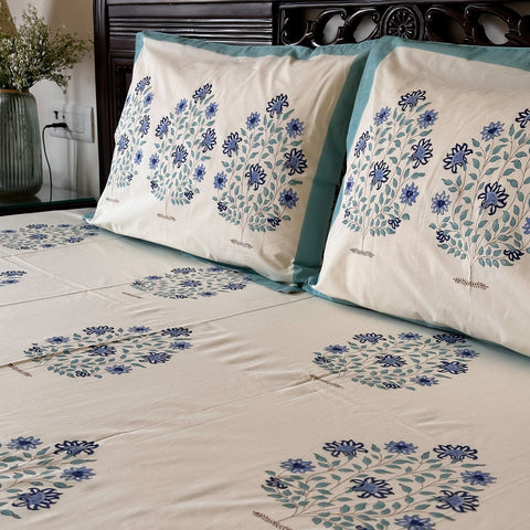 Sapphire Heritage Block Printed Bedsheet Cream Base