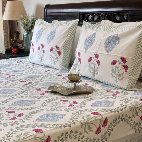 Ruby Vineyard Block Printed Bedsheet