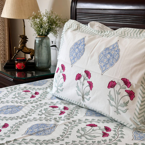 Ruby Vineyard Block Printed Bedsheet