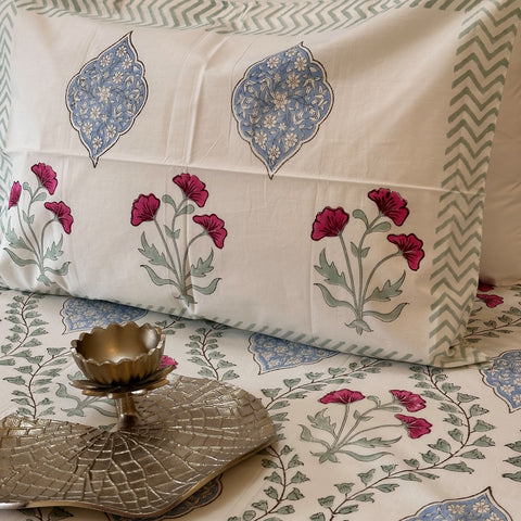 Ruby Vineyard Block Printed Bedsheet