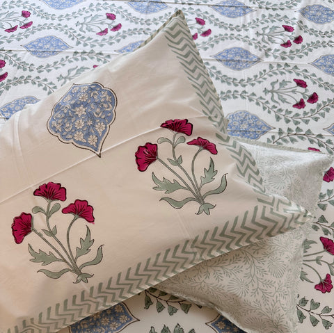 Ruby Vineyard Block Printed Bedsheet