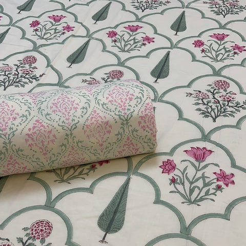 Emerald Floral Vault Block Printed Single-Bed Dohar