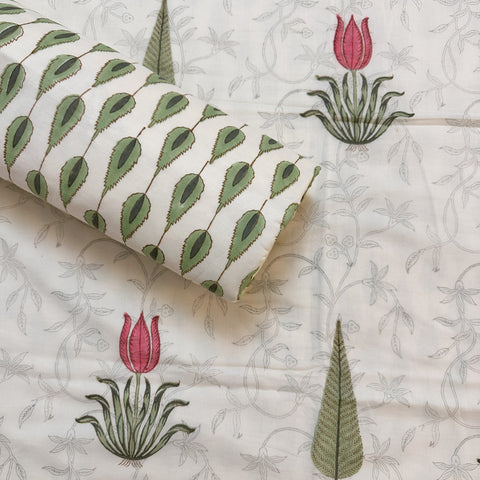 Vivid Tulip Bliss Block Printed Single-Bed Dohar