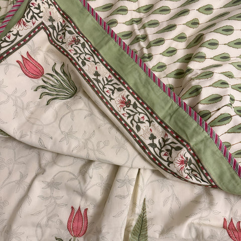 Vivid Tulip Bliss Block Printed Single-Bed Dohar