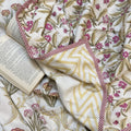 Golden Bloom Mesh Block Printed Single-Bed Dohar