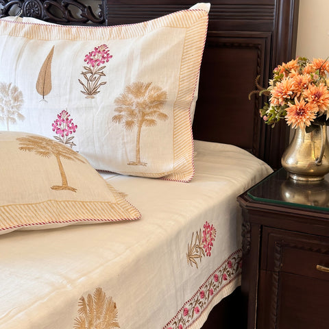 Golden Palm & Cypress Pure Linen Bedcover