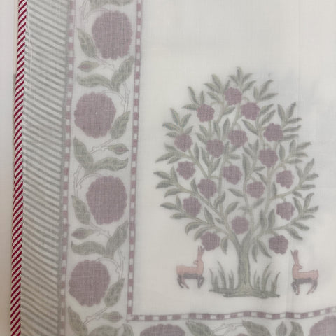 Red Deer Under the Tree Block Printed Double Bed Mulmul Dohar