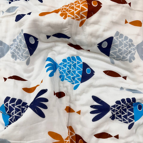 Oceanic Wonders Hand Block Printed & Quilted Baby Quilt