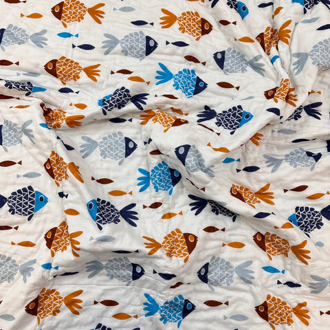 Oceanic Wonders Hand Block Printed & Quilted Baby Quilt