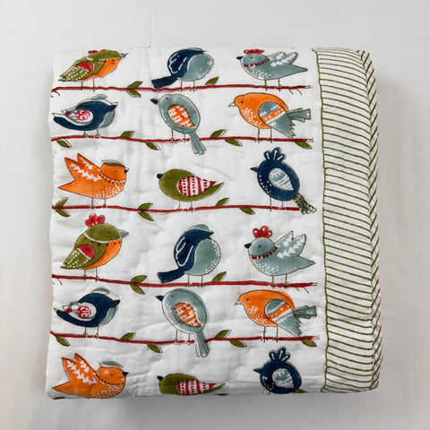 Chirpy Charm Hand Block Printed & Quilted Baby Quilt