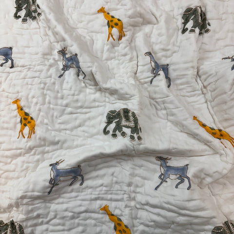 Safari Dreams Hand Block Printed & Quilted Baby Quilt