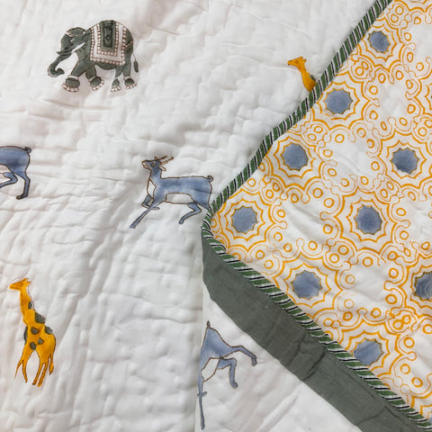 Safari Dreams Hand Block Printed & Quilted Baby Quilt