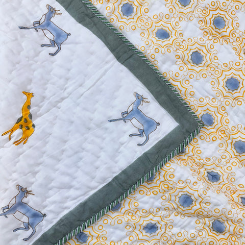 Safari Dreams Hand Block Printed & Quilted Baby Quilt