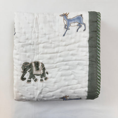 Safari Dreams Hand Block Printed & Quilted Baby Quilt