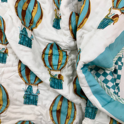 Sky Safari Hand Block Printed & Quilted Baby Quilt