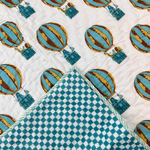 Sky Safari Hand Block Printed & Quilted Baby Quilt