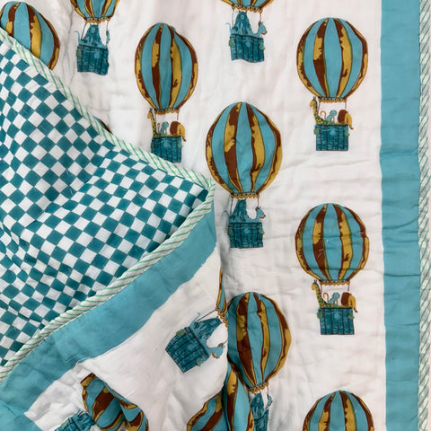 Sky Safari Hand Block Printed & Quilted Baby Quilt