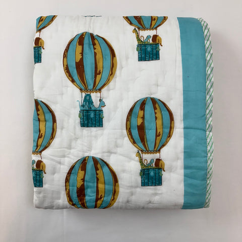 Sky Safari Hand Block Printed & Quilted Baby Quilt