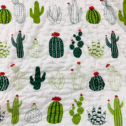 Green Cactus Cuddles Hand Block Printed & Quilted Baby Quilt