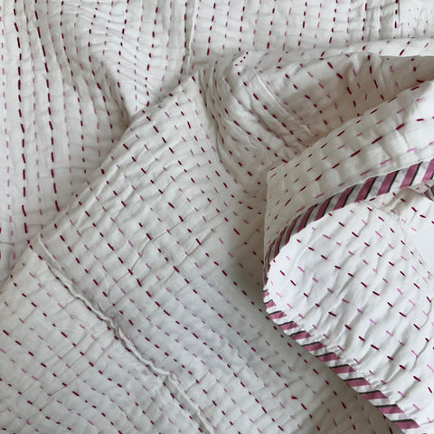 Peony Pink Handcrafted Kantha Baby Quilt