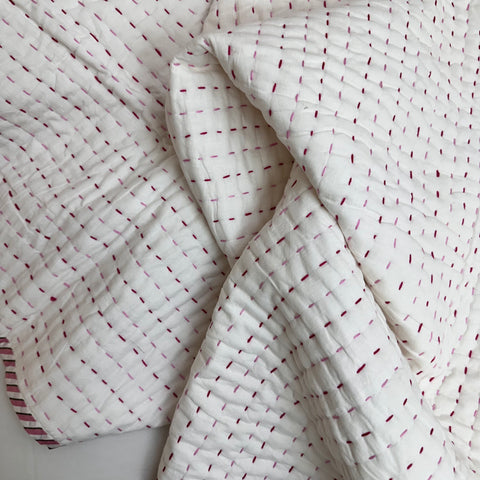 Peony Pink Handcrafted Kantha Baby Quilt